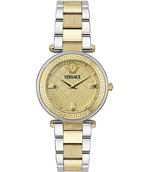 Versace Women's Mosaic Embossed Analog Two Tone Stainless 